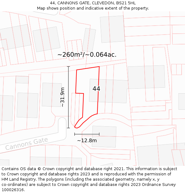 44, CANNONS GATE, CLEVEDON, BS21 5HL: Plot and title map