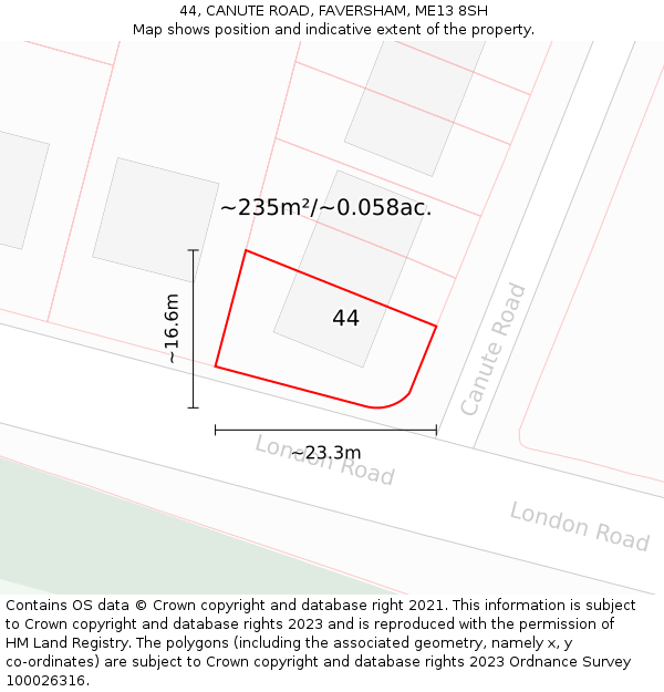 44, CANUTE ROAD, FAVERSHAM, ME13 8SH: Plot and title map