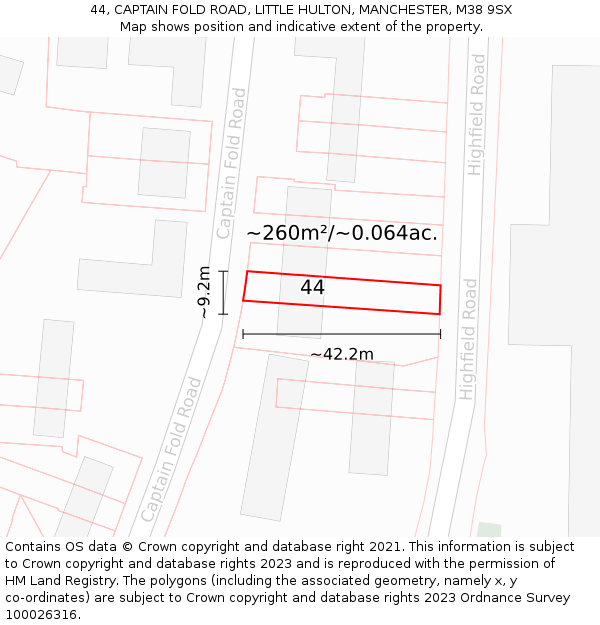 44, CAPTAIN FOLD ROAD, LITTLE HULTON, MANCHESTER, M38 9SX: Plot and title map