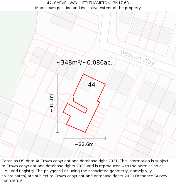 44, CARVEL WAY, LITTLEHAMPTON, BN17 6RJ: Plot and title map