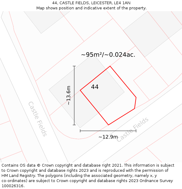 44, CASTLE FIELDS, LEICESTER, LE4 1AN: Plot and title map