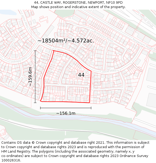 44, CASTLE WAY, ROGERSTONE, NEWPORT, NP10 9PD: Plot and title map