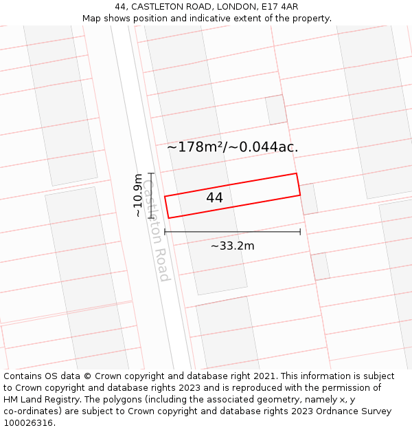 44, CASTLETON ROAD, LONDON, E17 4AR: Plot and title map