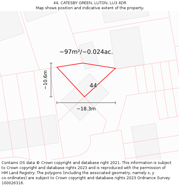 44, CATESBY GREEN, LUTON, LU3 4DR: Plot and title map