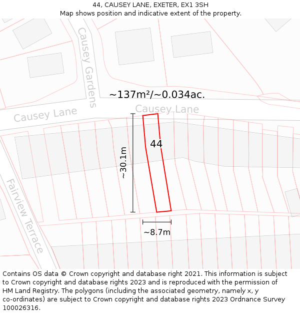 44, CAUSEY LANE, EXETER, EX1 3SH: Plot and title map