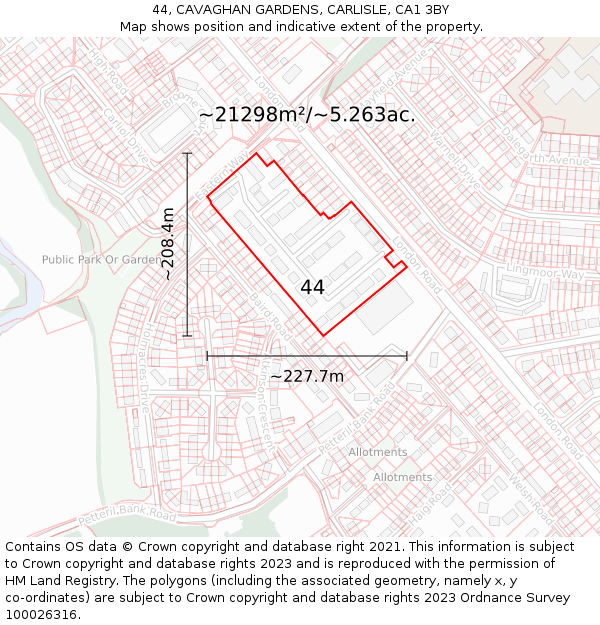 44, CAVAGHAN GARDENS, CARLISLE, CA1 3BY: Plot and title map