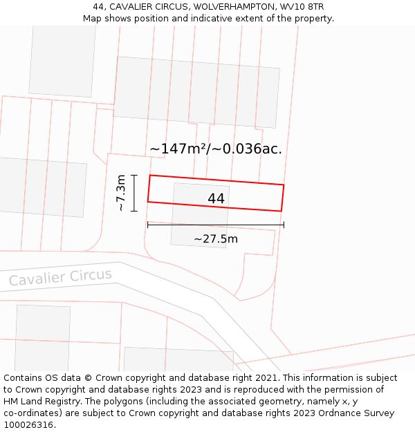 44, CAVALIER CIRCUS, WOLVERHAMPTON, WV10 8TR: Plot and title map