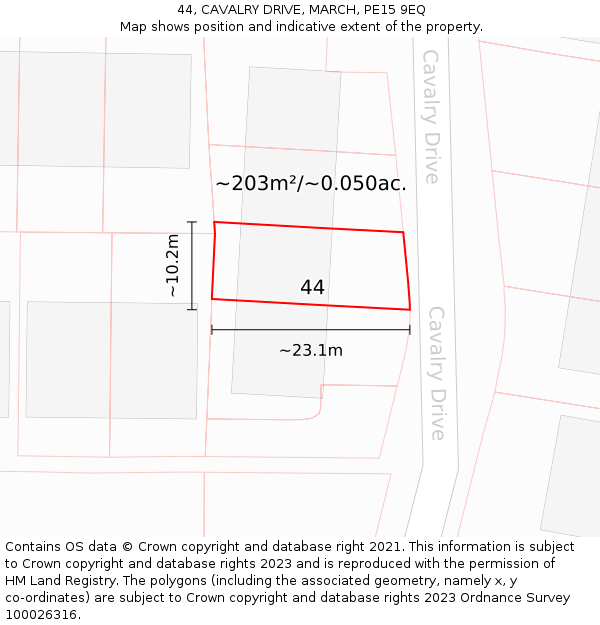 44, CAVALRY DRIVE, MARCH, PE15 9EQ: Plot and title map