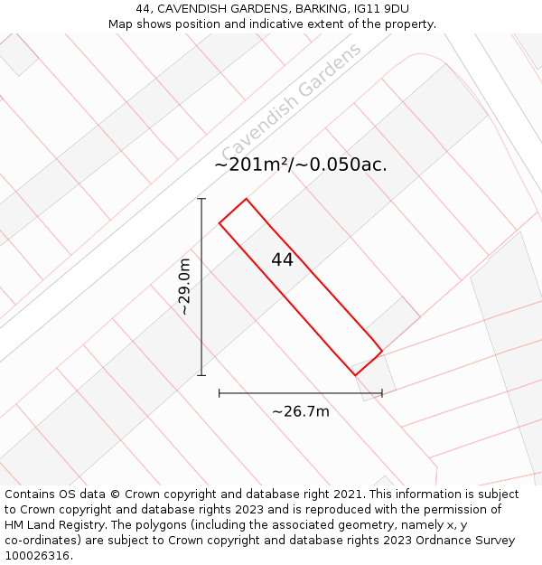 44, CAVENDISH GARDENS, BARKING, IG11 9DU: Plot and title map