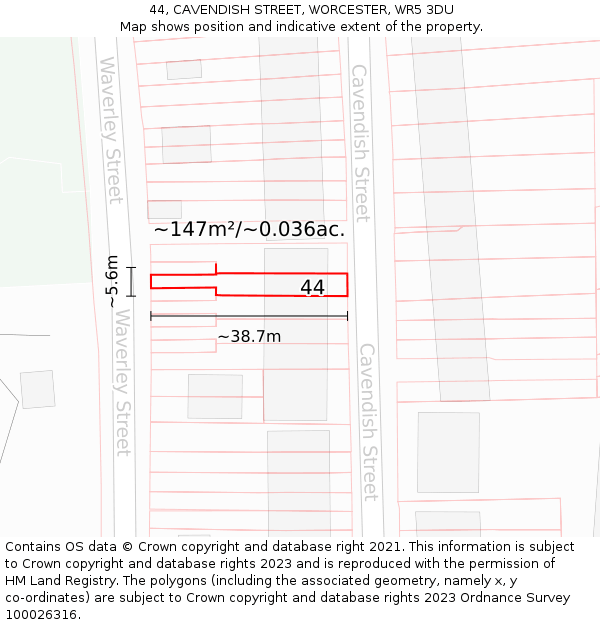 44, CAVENDISH STREET, WORCESTER, WR5 3DU: Plot and title map
