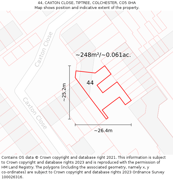 44, CAXTON CLOSE, TIPTREE, COLCHESTER, CO5 0HA: Plot and title map
