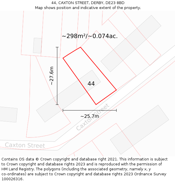 44, CAXTON STREET, DERBY, DE23 8BD: Plot and title map