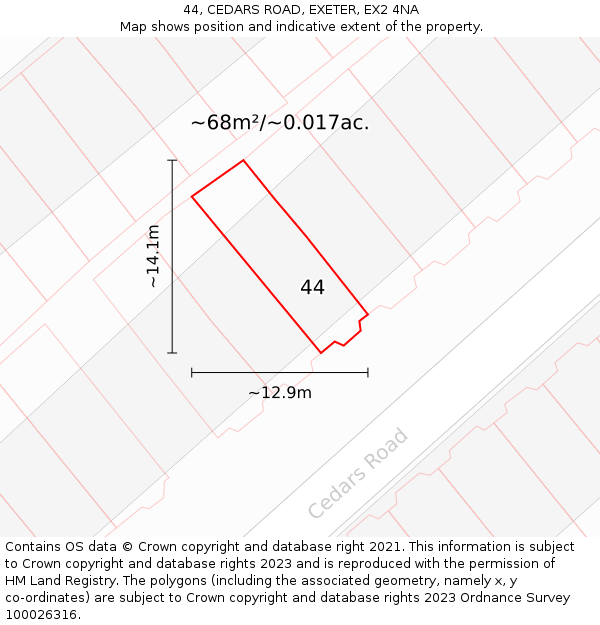 44, CEDARS ROAD, EXETER, EX2 4NA: Plot and title map