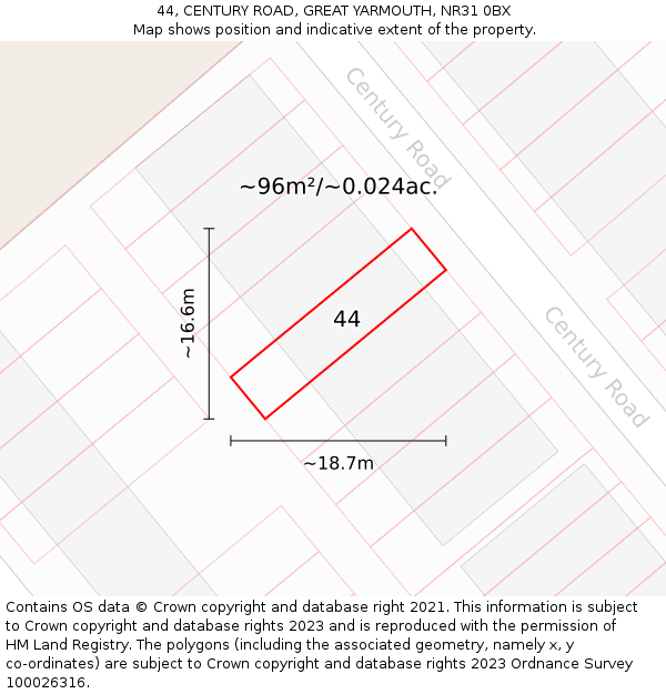 44, CENTURY ROAD, GREAT YARMOUTH, NR31 0BX: Plot and title map
