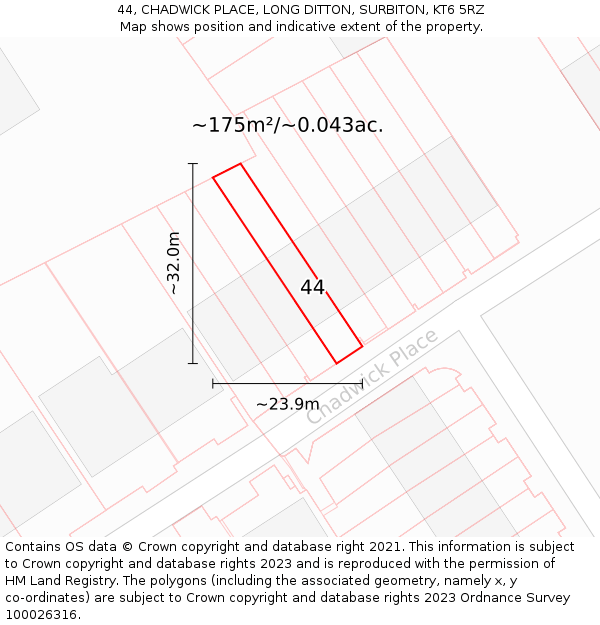 44, CHADWICK PLACE, LONG DITTON, SURBITON, KT6 5RZ: Plot and title map