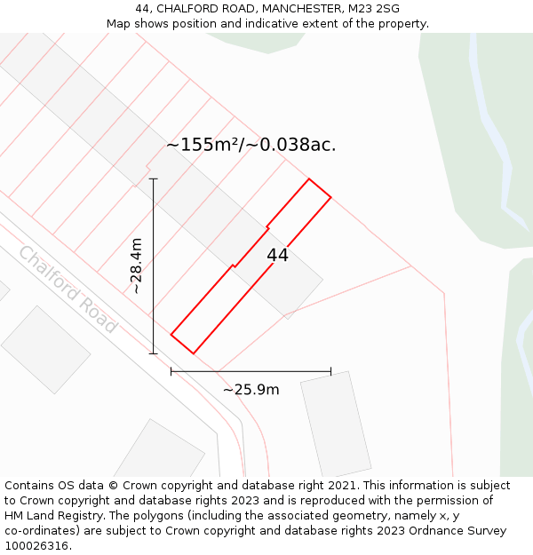 44, CHALFORD ROAD, MANCHESTER, M23 2SG: Plot and title map