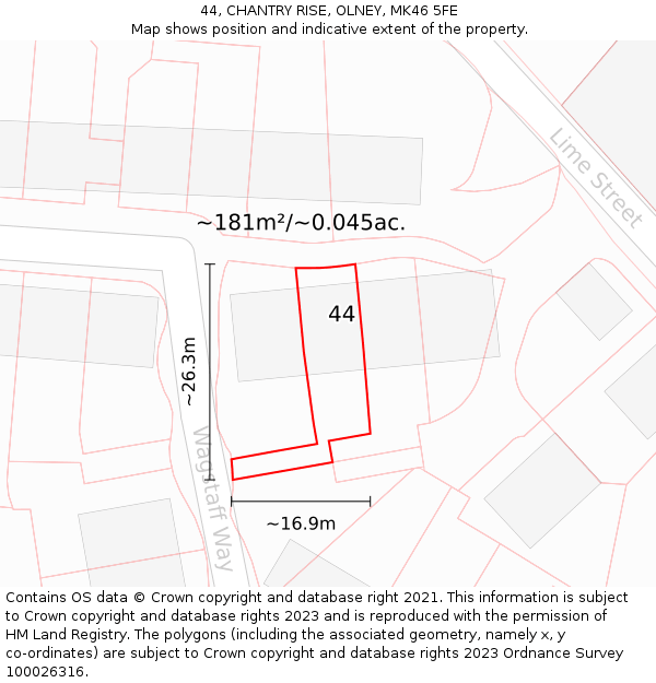 44, CHANTRY RISE, OLNEY, MK46 5FE: Plot and title map