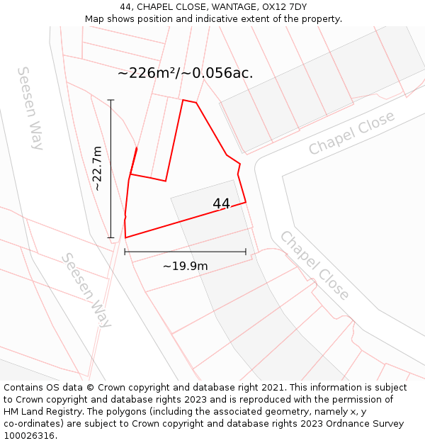 44, CHAPEL CLOSE, WANTAGE, OX12 7DY: Plot and title map