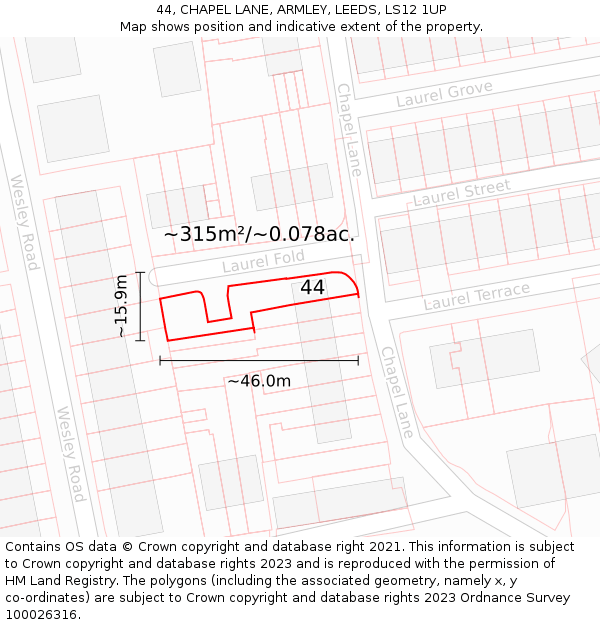 44, CHAPEL LANE, ARMLEY, LEEDS, LS12 1UP: Plot and title map