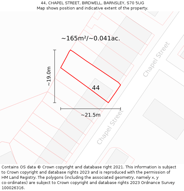 44, CHAPEL STREET, BIRDWELL, BARNSLEY, S70 5UG: Plot and title map