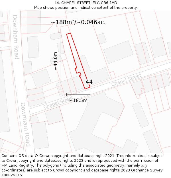 44, CHAPEL STREET, ELY, CB6 1AD: Plot and title map