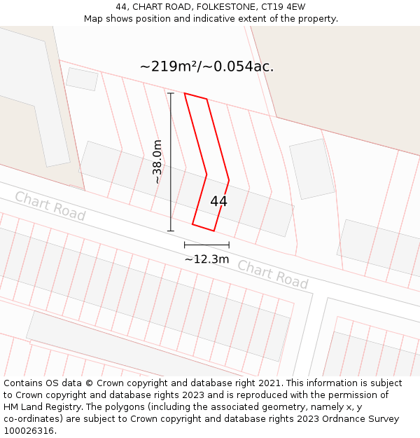44, CHART ROAD, FOLKESTONE, CT19 4EW: Plot and title map