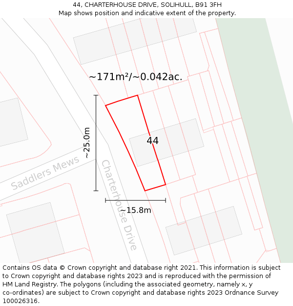 44, CHARTERHOUSE DRIVE, SOLIHULL, B91 3FH: Plot and title map