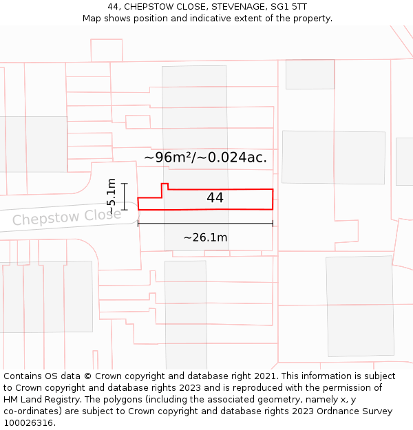44, CHEPSTOW CLOSE, STEVENAGE, SG1 5TT: Plot and title map