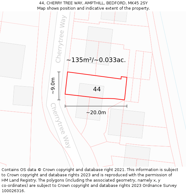 44, CHERRY TREE WAY, AMPTHILL, BEDFORD, MK45 2SY: Plot and title map