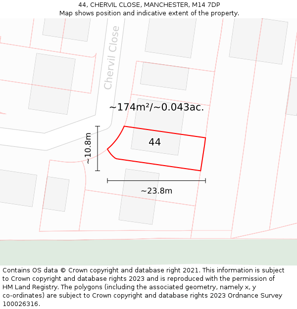 44, CHERVIL CLOSE, MANCHESTER, M14 7DP: Plot and title map