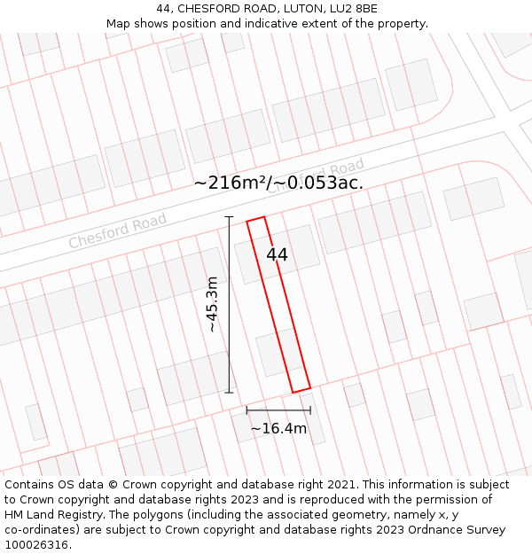 44, CHESFORD ROAD, LUTON, LU2 8BE: Plot and title map