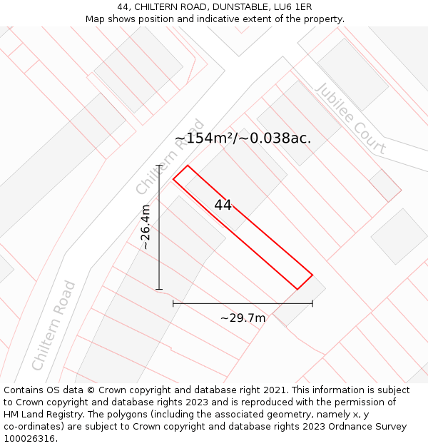 44, CHILTERN ROAD, DUNSTABLE, LU6 1ER: Plot and title map