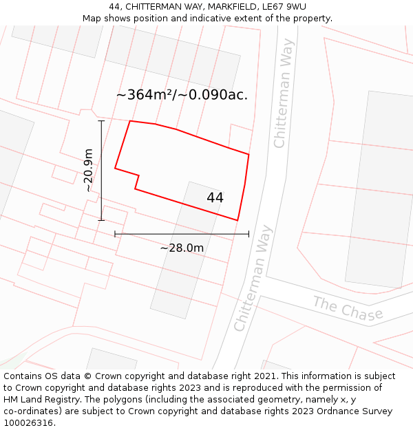 44, CHITTERMAN WAY, MARKFIELD, LE67 9WU: Plot and title map