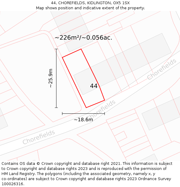44, CHOREFIELDS, KIDLINGTON, OX5 1SX: Plot and title map