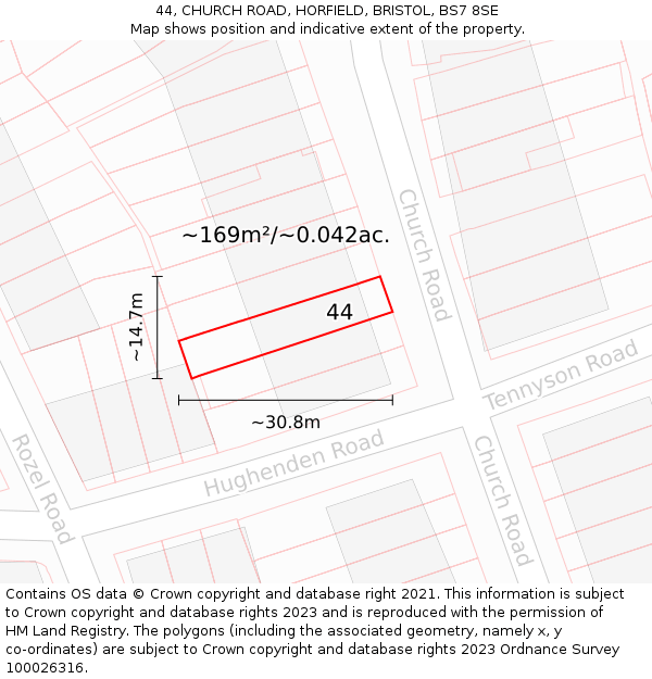 44, CHURCH ROAD, HORFIELD, BRISTOL, BS7 8SE: Plot and title map