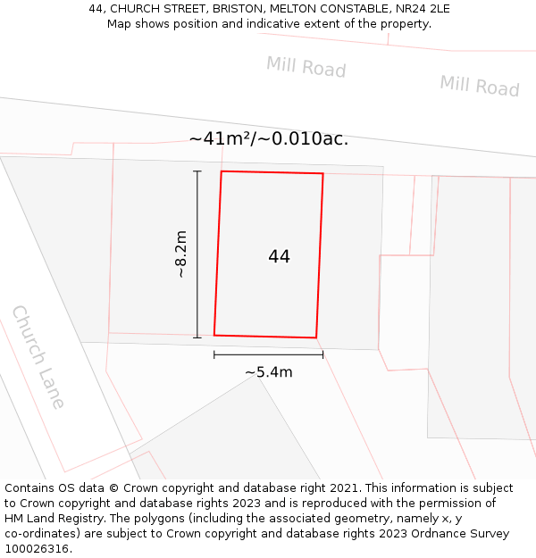 44, CHURCH STREET, BRISTON, MELTON CONSTABLE, NR24 2LE: Plot and title map