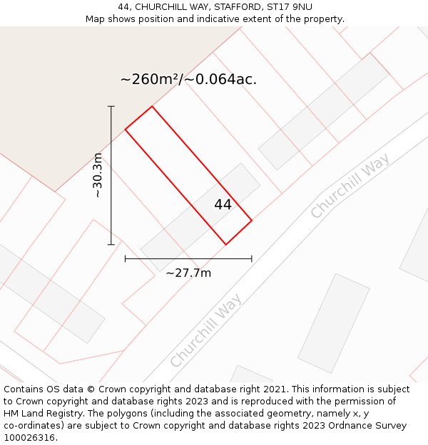 44, CHURCHILL WAY, STAFFORD, ST17 9NU: Plot and title map