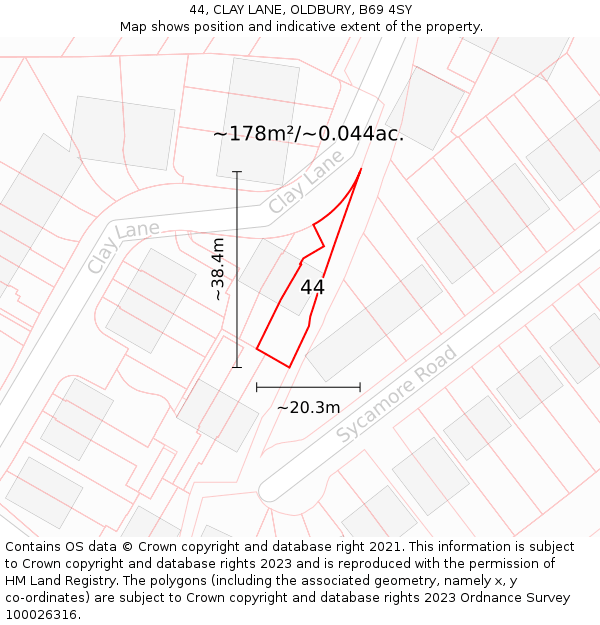 44, CLAY LANE, OLDBURY, B69 4SY: Plot and title map