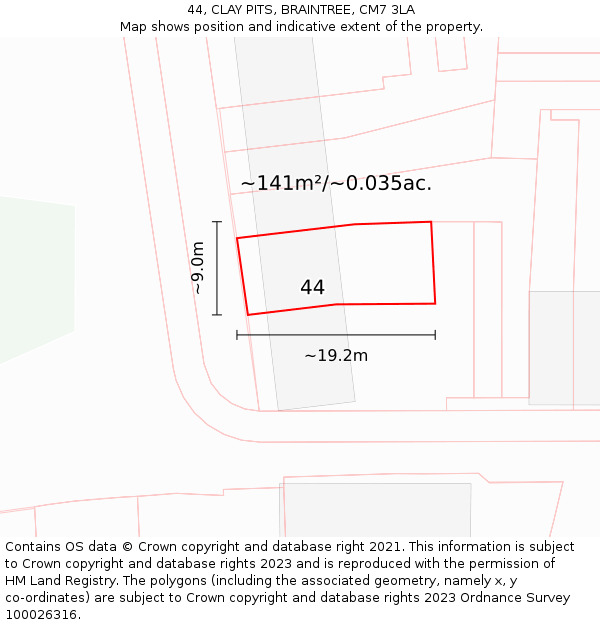 44, CLAY PITS, BRAINTREE, CM7 3LA: Plot and title map