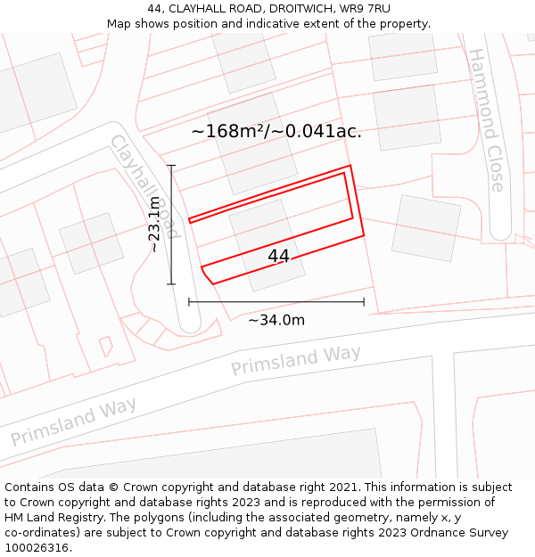 44, CLAYHALL ROAD, DROITWICH, WR9 7RU: Plot and title map