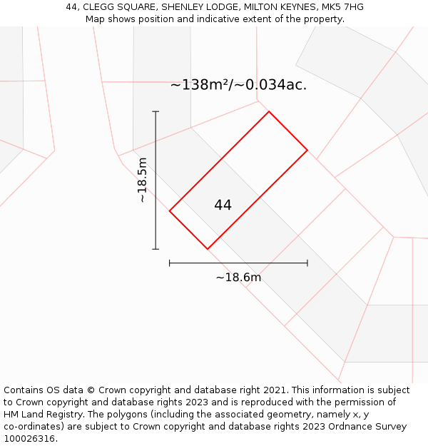 44, CLEGG SQUARE, SHENLEY LODGE, MILTON KEYNES, MK5 7HG: Plot and title map
