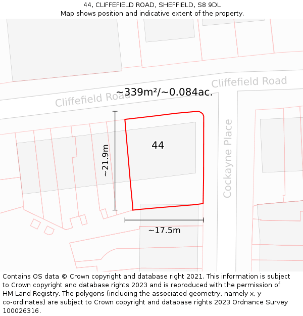 44, CLIFFEFIELD ROAD, SHEFFIELD, S8 9DL: Plot and title map