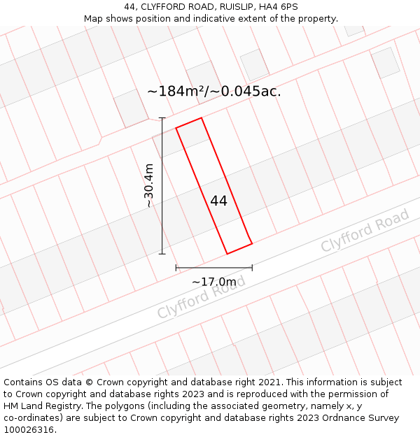 44, CLYFFORD ROAD, RUISLIP, HA4 6PS: Plot and title map