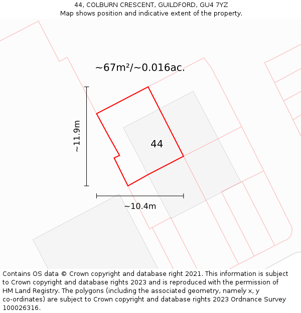 44, COLBURN CRESCENT, GUILDFORD, GU4 7YZ: Plot and title map