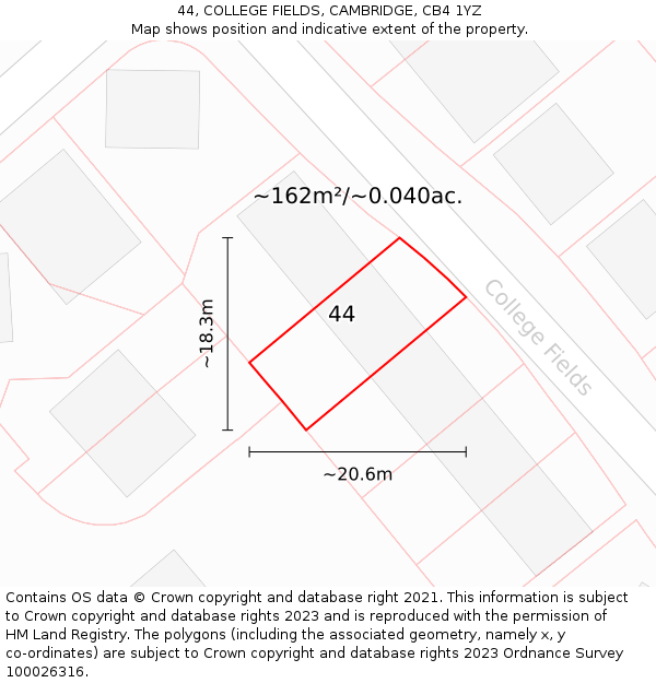 44, COLLEGE FIELDS, CAMBRIDGE, CB4 1YZ: Plot and title map