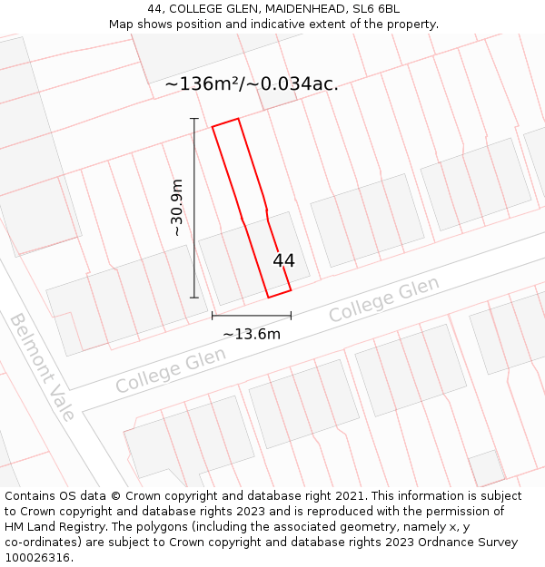 44, COLLEGE GLEN, MAIDENHEAD, SL6 6BL: Plot and title map