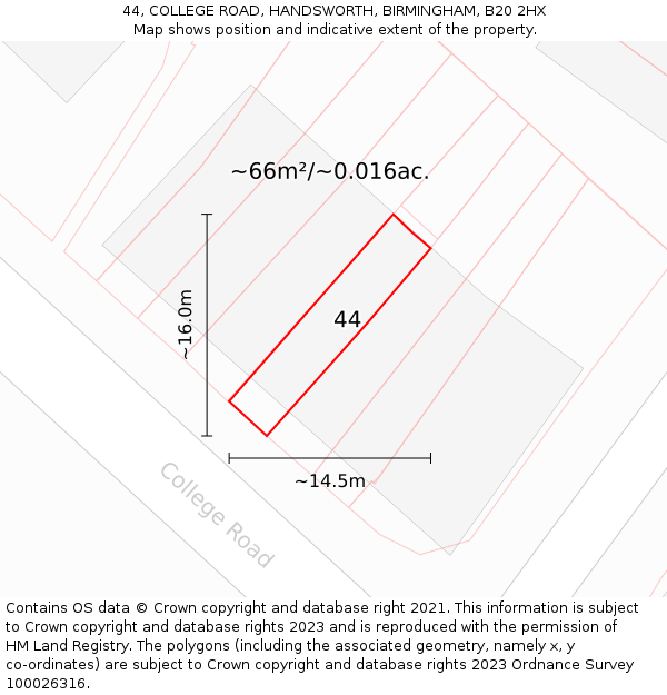 44, COLLEGE ROAD, HANDSWORTH, BIRMINGHAM, B20 2HX: Plot and title map
