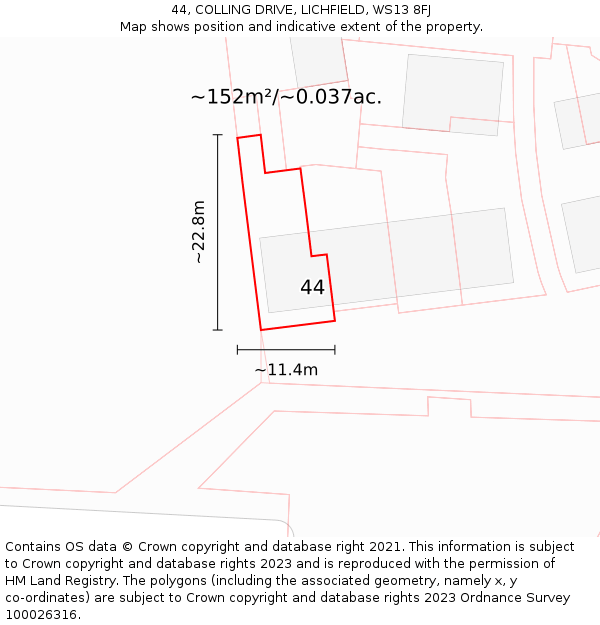 44, COLLING DRIVE, LICHFIELD, WS13 8FJ: Plot and title map