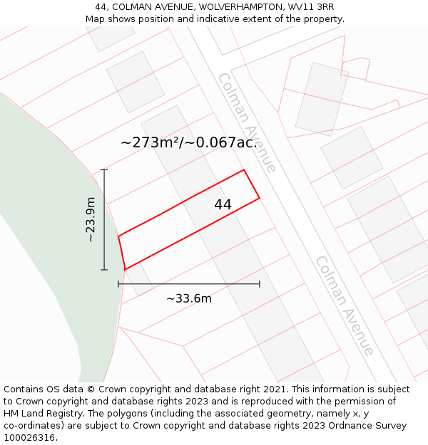 44, COLMAN AVENUE, WOLVERHAMPTON, WV11 3RR: Plot and title map