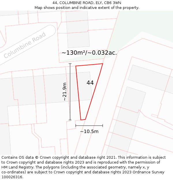 44, COLUMBINE ROAD, ELY, CB6 3WN: Plot and title map